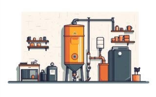 Illustration eines Technikraums mit Enthärtungsanlage und Filteranlage