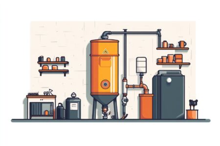 Illustration eines Technikraums mit Enthärtungsanlage und Filteranlage