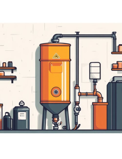 Illustration eines Technikraums mit Enthärtungsanlage und Filteranlage